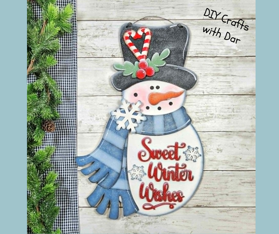 May - Add On - Candy Cane Snowman Door Sign - unpainted wood cutouts, ready for you to paint