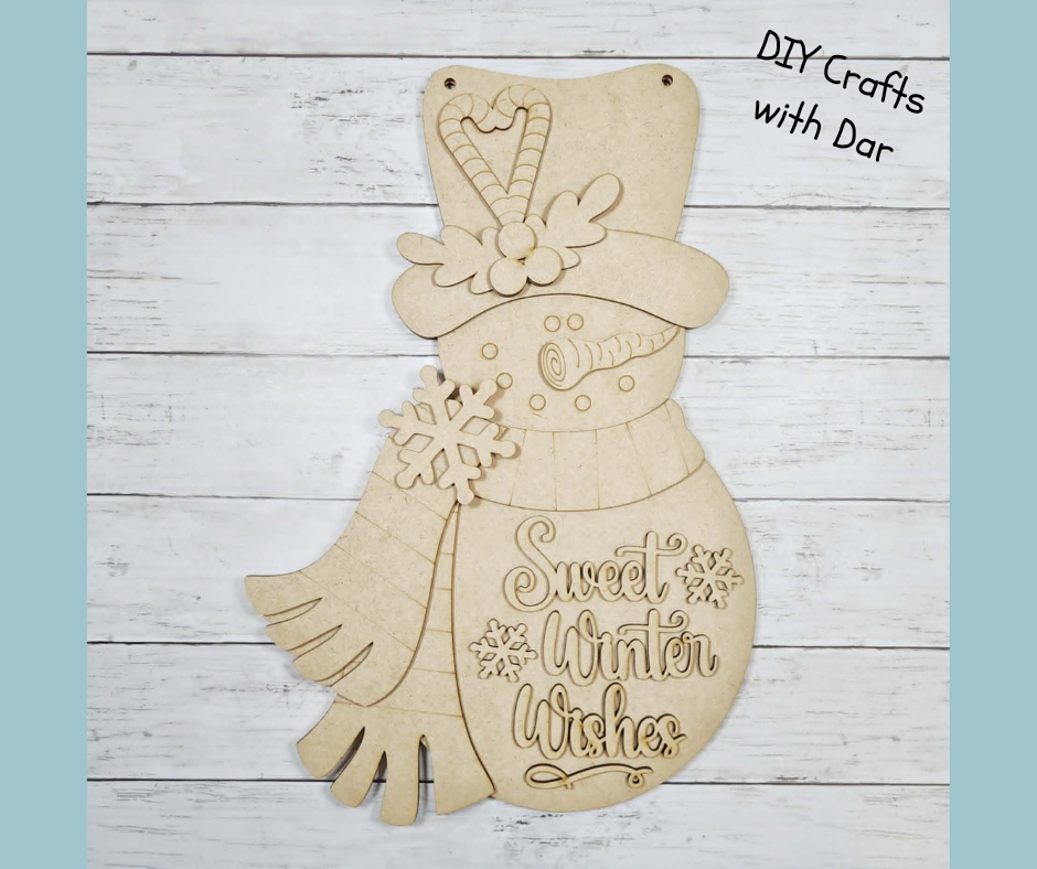 May - Add On - Candy Cane Snowman Door Sign - unpainted wood cutouts, ready for you to paint