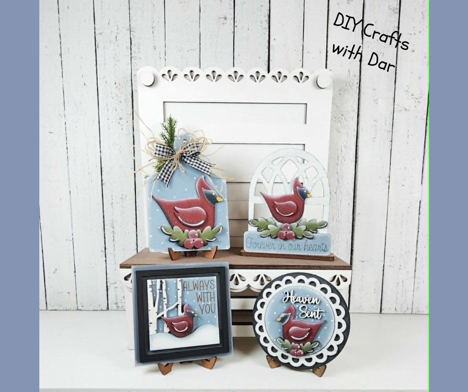 Cardinal decor set - tiered tray set - unpainted wood cutouts, ready for you to paint