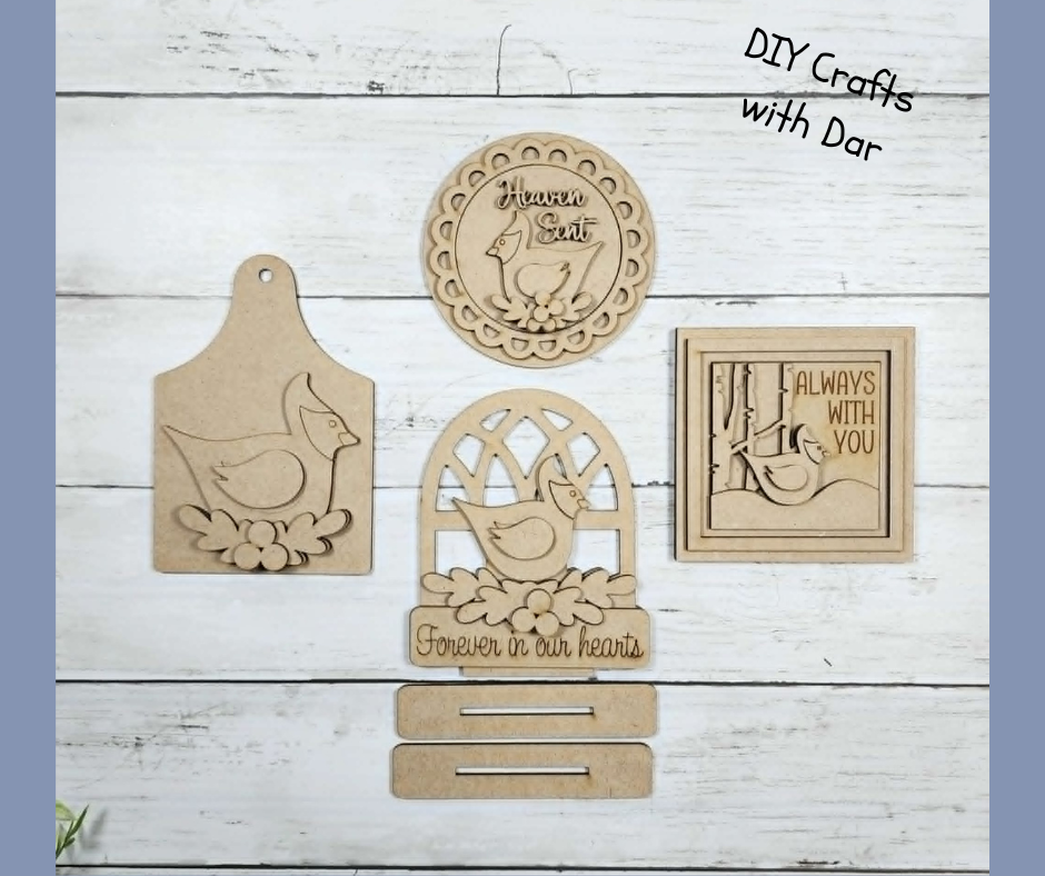 Cardinal decor set - tiered tray set - unpainted wood cutouts, ready for you to paint