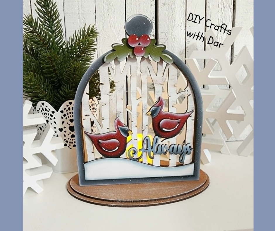 Cardinal stander with 2 cardinals - Always - includes small votive - unpainted wood cutouts, ready for you to paint