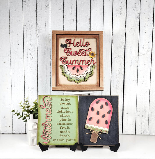 Vintage Watermelon Collection Sign Trio - unpainted cutouts