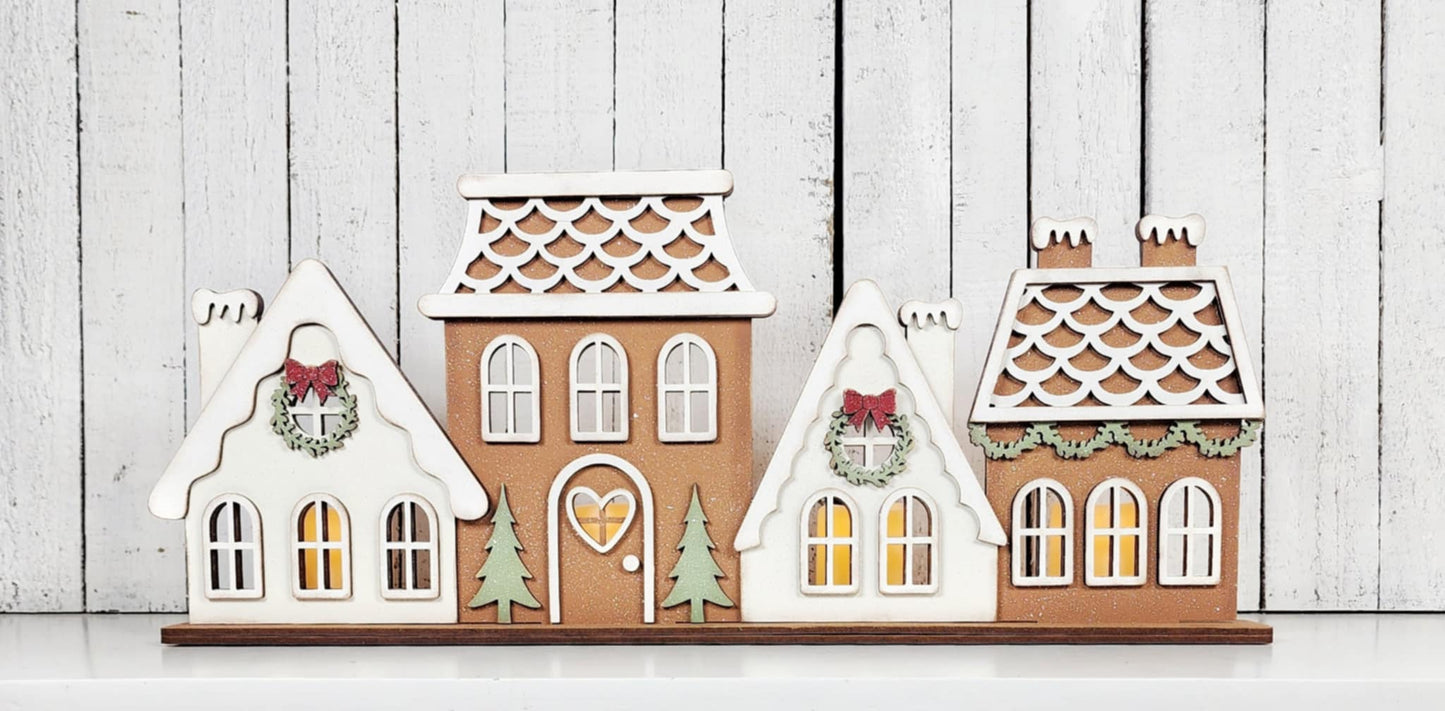 Victorian Gingerbread Houses for Mantle with Tealights unpainted cutouts