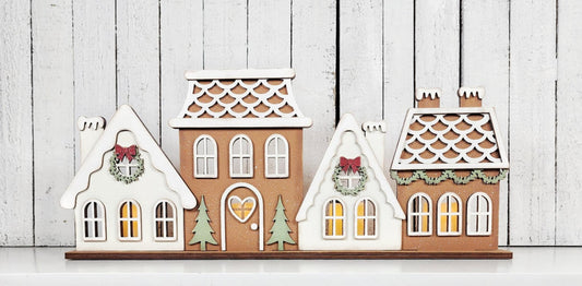Victorian Gingerbread Houses for Mantle with Tealights unpainted cutouts