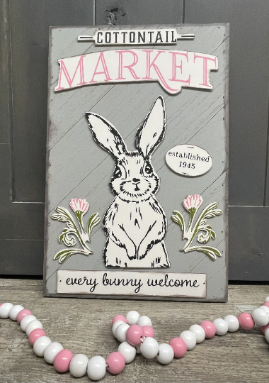 Sign set for Spring Cottontail Market Bunny unpainted wood cutouts - ready for you to paint