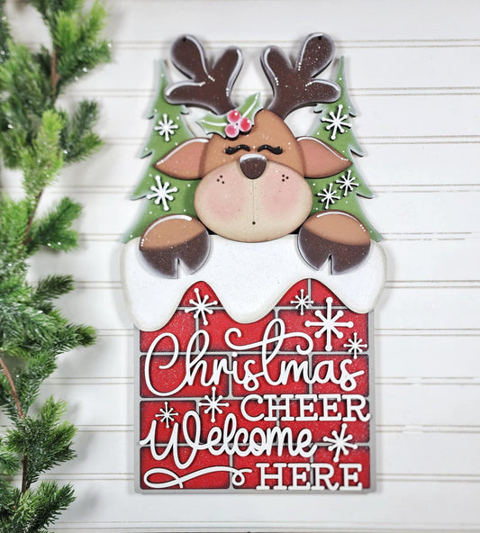 June - Add On Reindeer in Chimney Door Sign - 18 Inches - unpainted wood cutouts, ready for you to paint