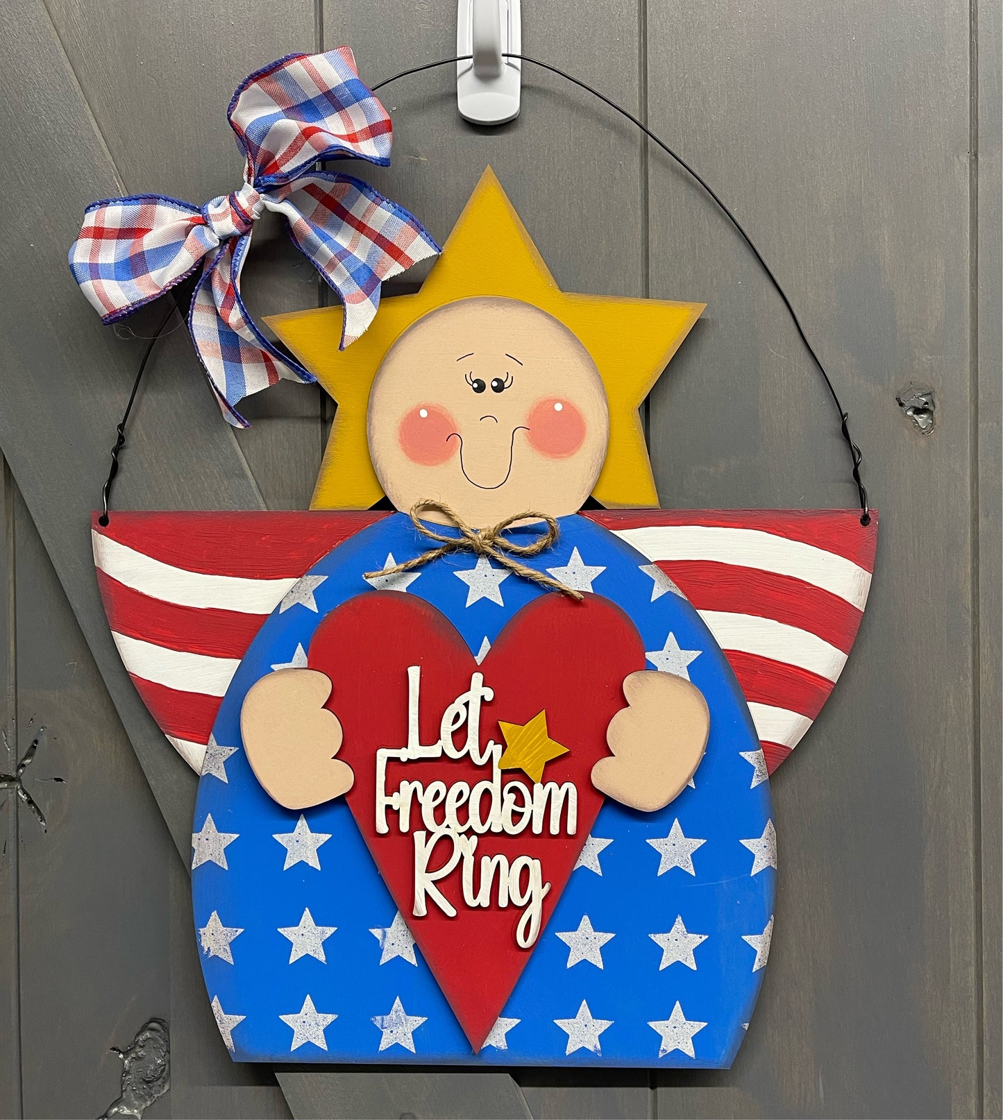 Large Patriotic Angel Door hanger, wood cutouts, unpainted ready for you to finish