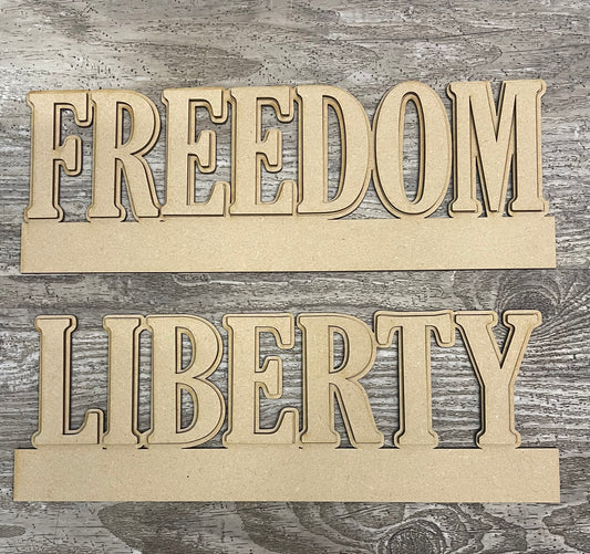 Words only for Patriotic Bunting unpainted wood cutouts, ready for you to paint