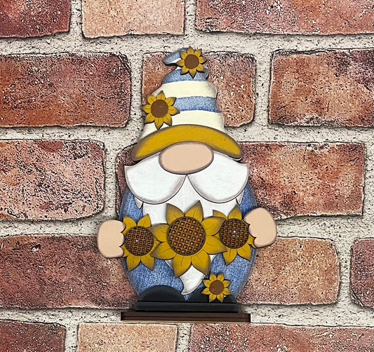 Sunflower Gnome cutout, unpainted wooden cutout - Qty 1, ready for you to paint