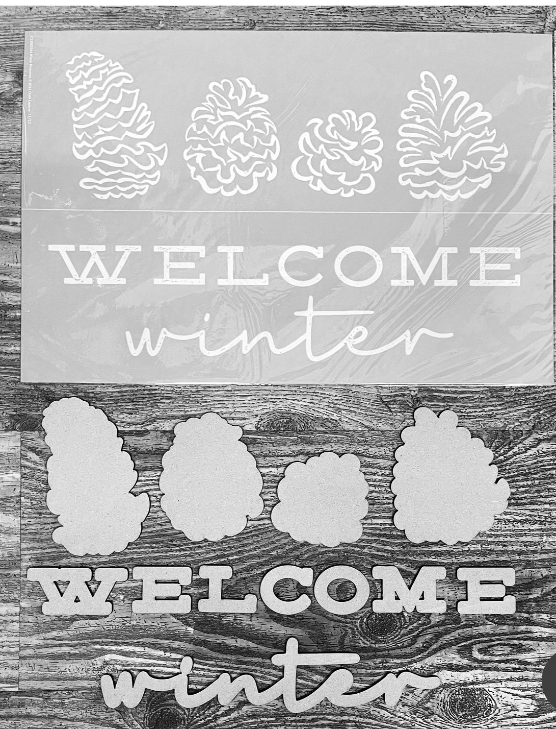 Welcome Winter Pinecone cutouts, wood cutouts, unpainted ready for you to finish