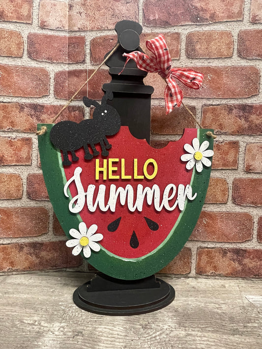 Hello Summer Watermelon sign kit, unpainted wooden cutouts - ready for you to paint, includes the circle