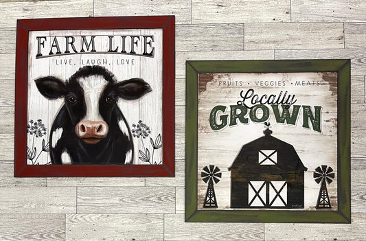 Farm Life and Locally Grown Sign cutouts, unfinished cutouts with or without Round Door sign piece