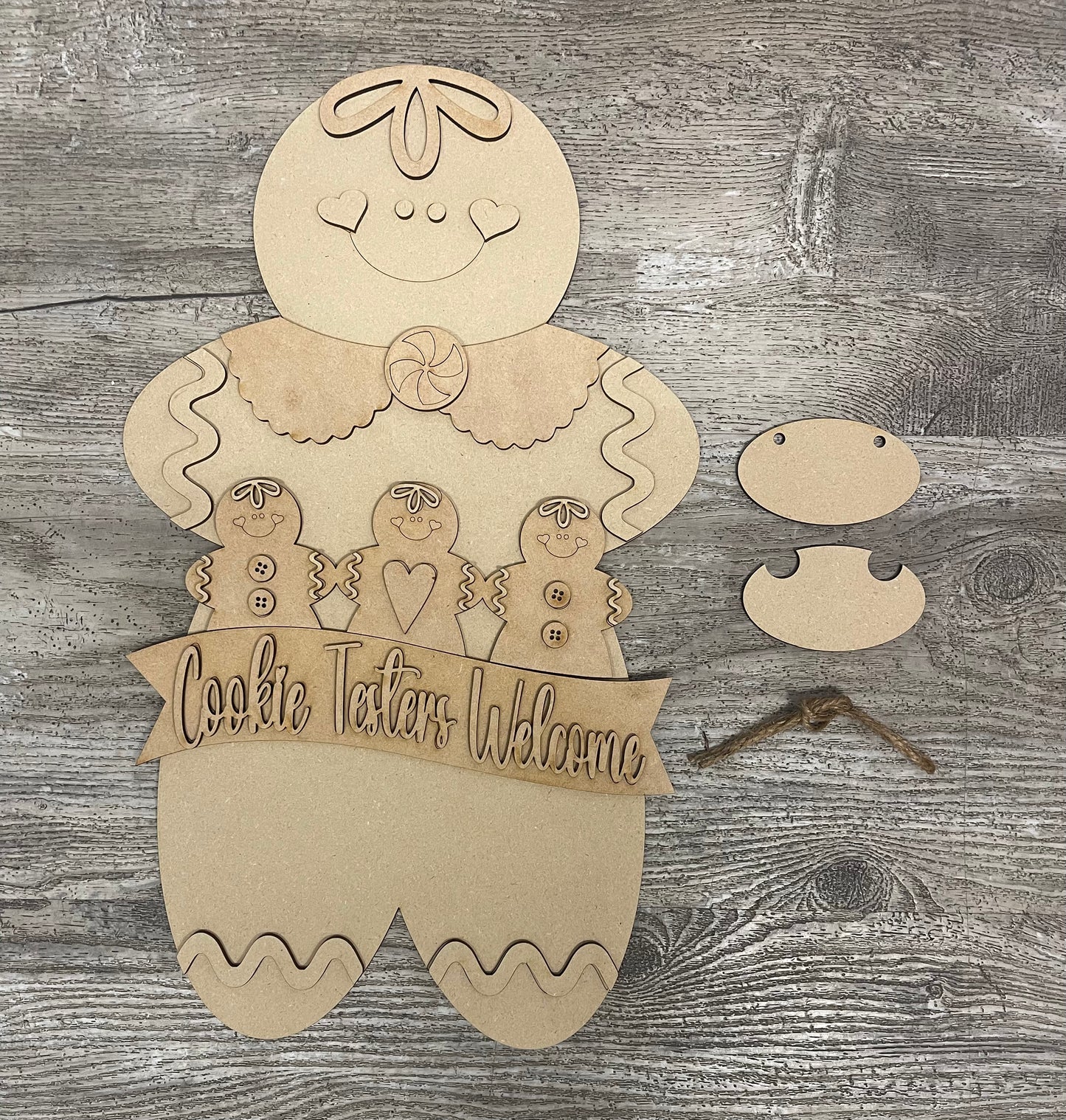 Gingerbread large 18”  sign or 14”’standing Cookie Taster sign, wood cutouts, unpainted ready for you to finish, wooden wood cutouts, unpainted ready for you to finish