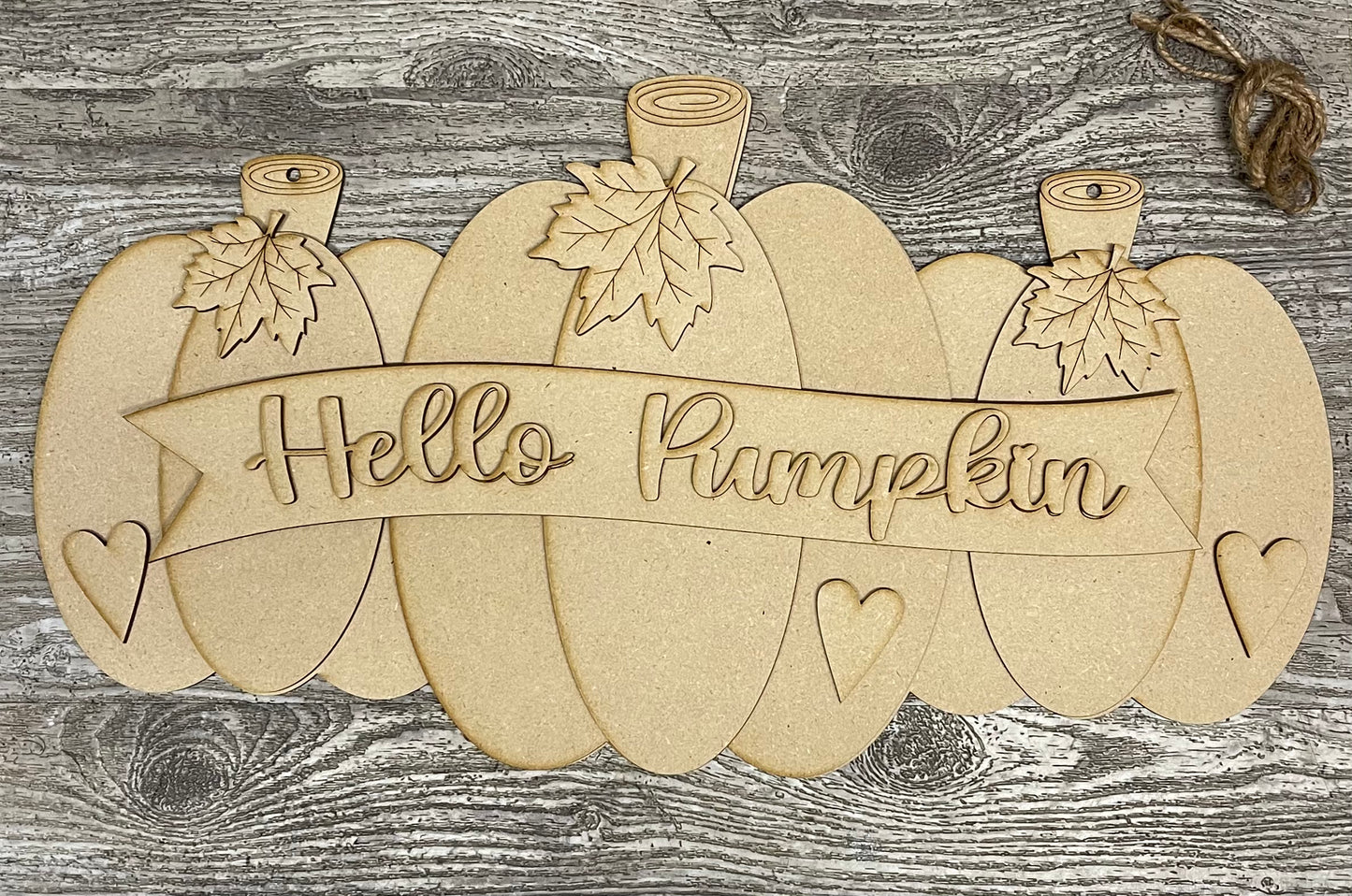 Hello Pumpkin Door Hangers Sign Kit, DIY Kit - unpainted wood cutouts