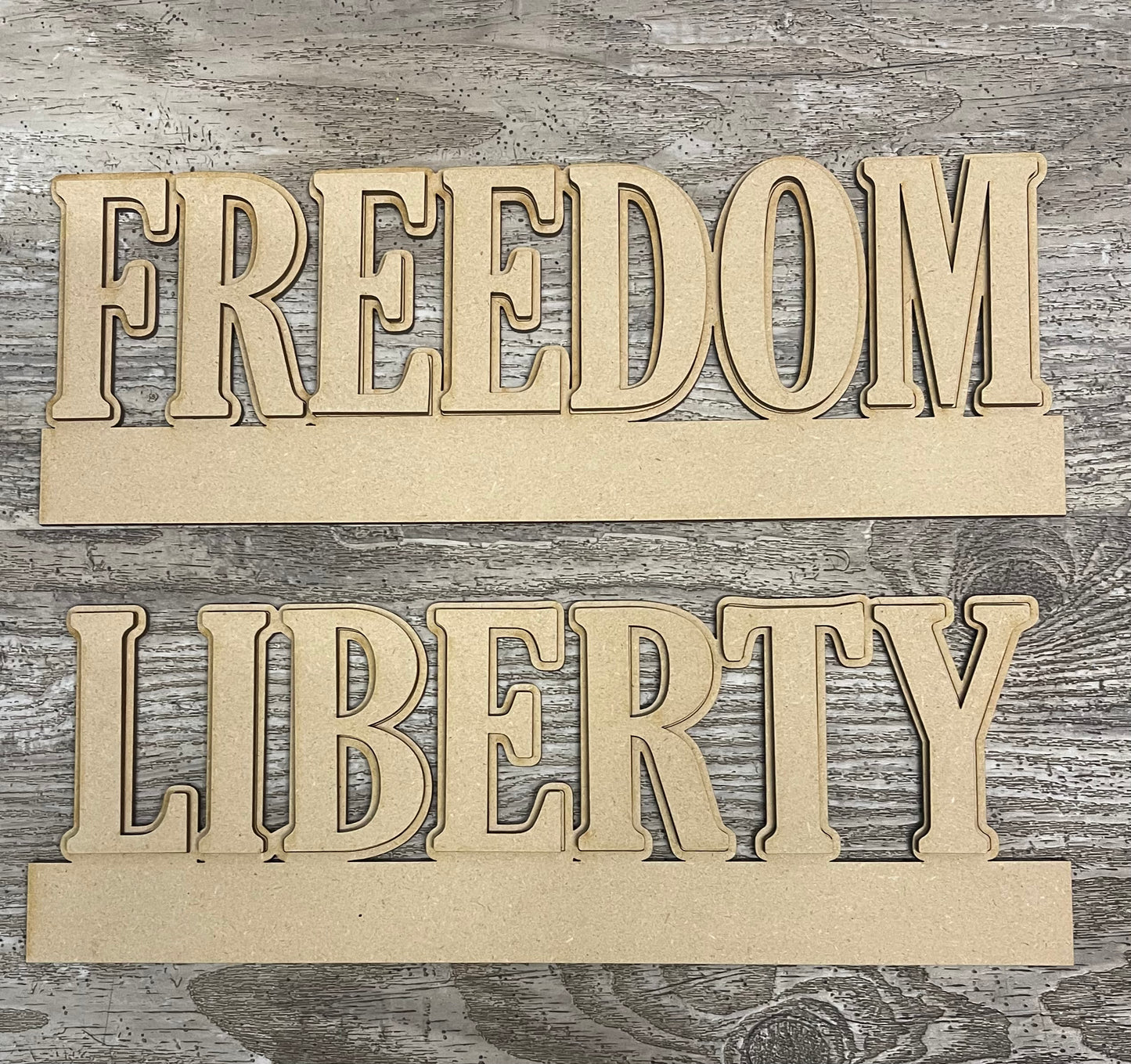 Patriotic Bunting with changeable words unpainted wood cutouts, ready for you to paint