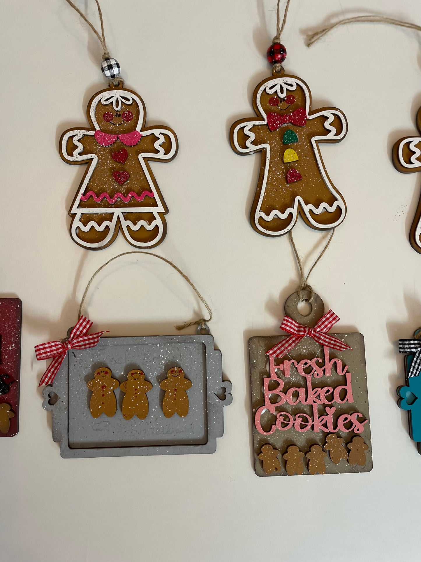 4 Gingerbread Cookie Sheet ornaments unpainted wooden cutouts - ready for you to paint, includes the circle