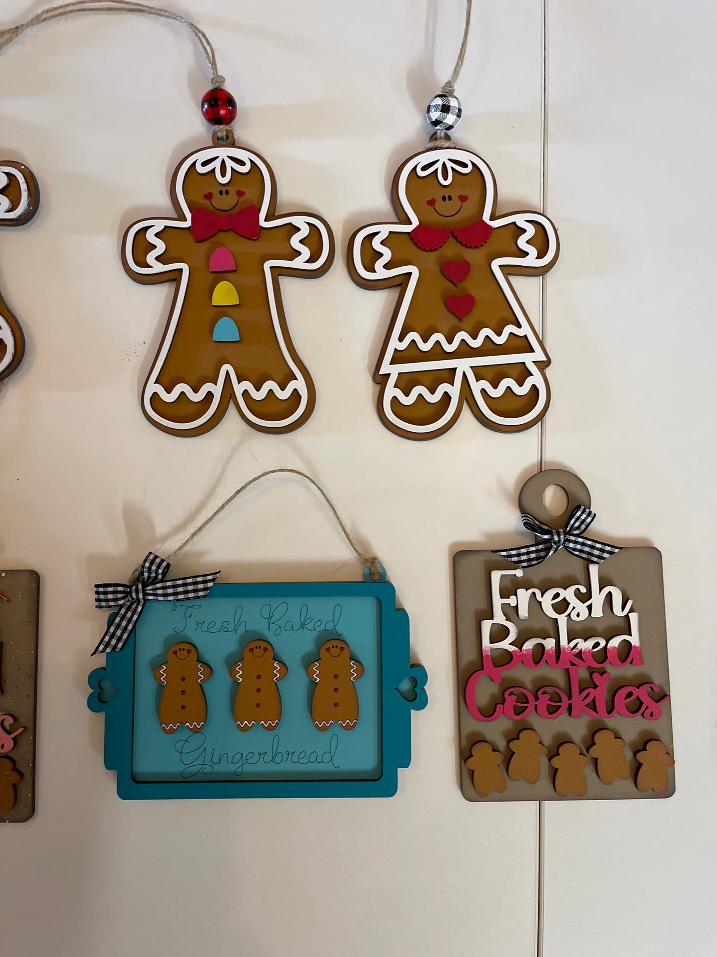 4 Gingerbread Cookie Sheet ornaments unpainted wooden cutouts - ready for you to paint, includes the circle