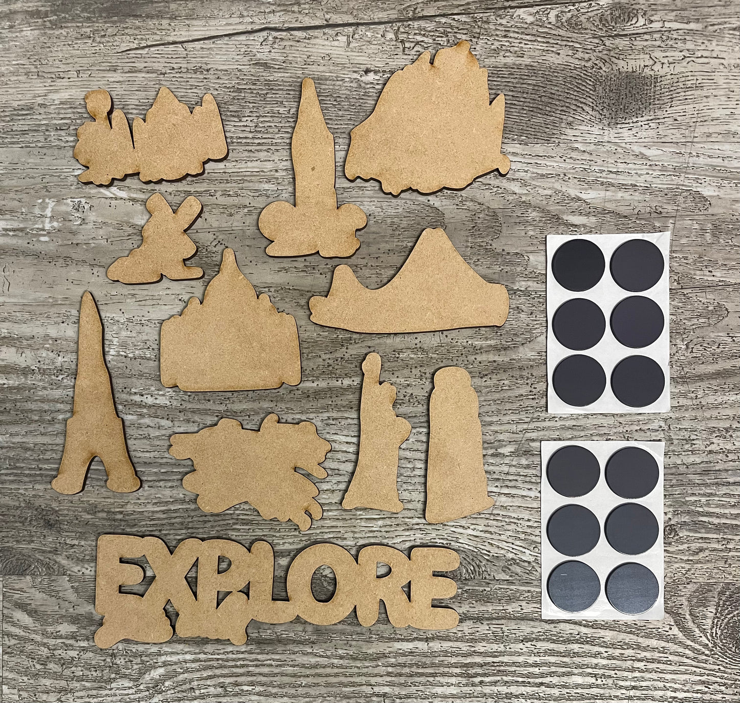 Explore your World Magnet set, Unfinished Wood, Ready for you to Paint