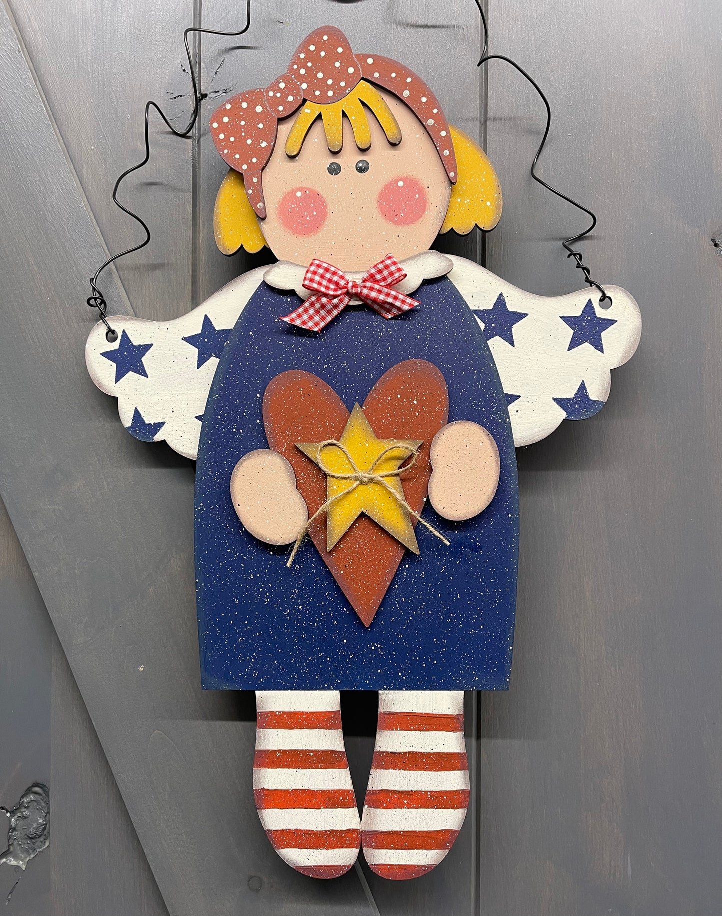 Patriotic Angel Door hanger, wood cutouts, unpainted ready for you to finish