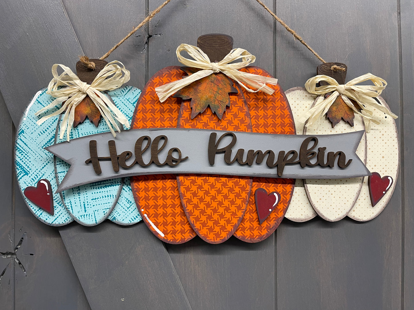 Hello Pumpkin Door Hangers Sign Kit, DIY Kit - unpainted wood cutouts