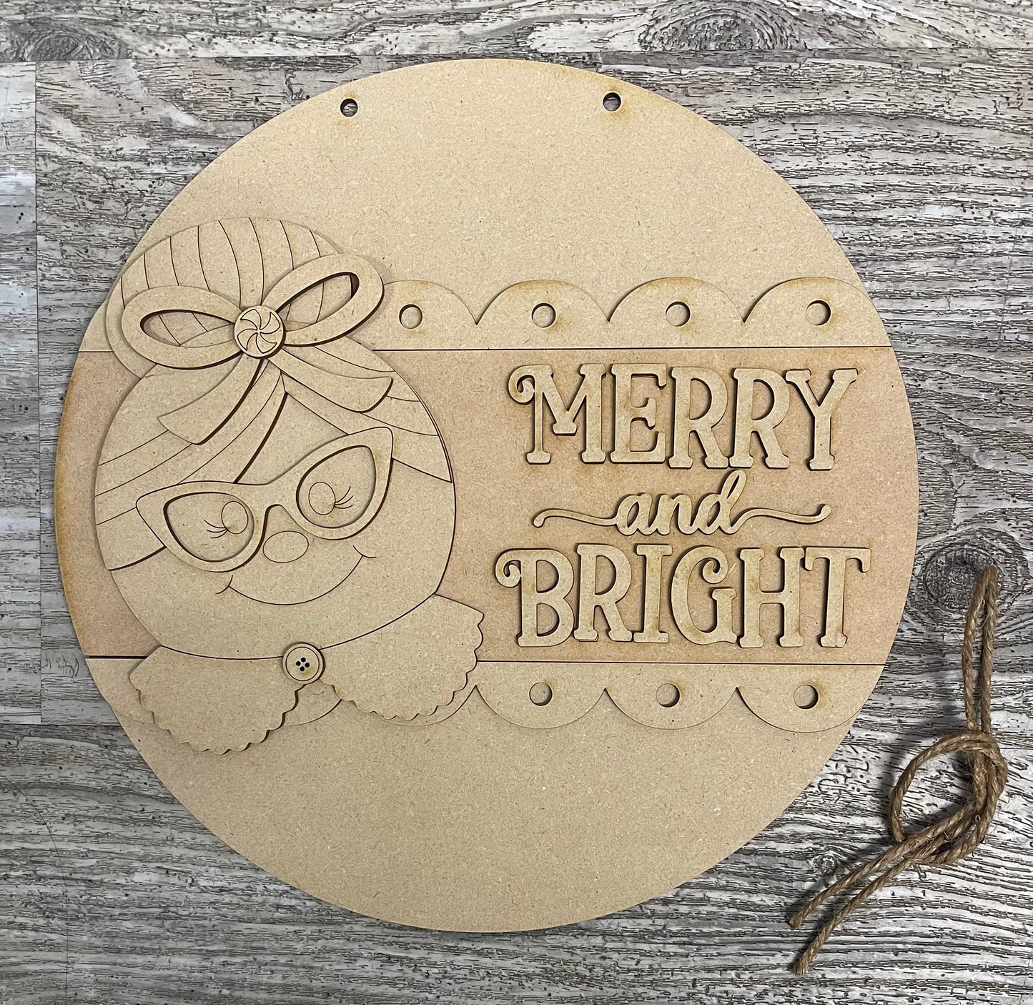 Mrs. Claus - Merry and Bright  sign kit, unpainted wooden cutouts - ready for you to paint, includes the circle