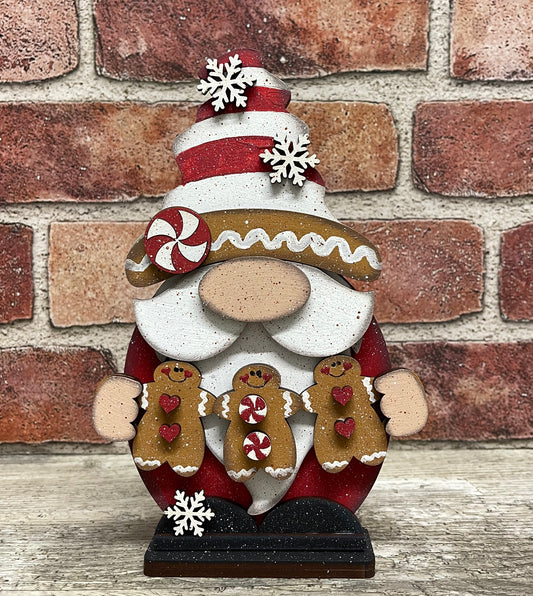 Christmas Gnome holding Gingerbread unpainted cutouts