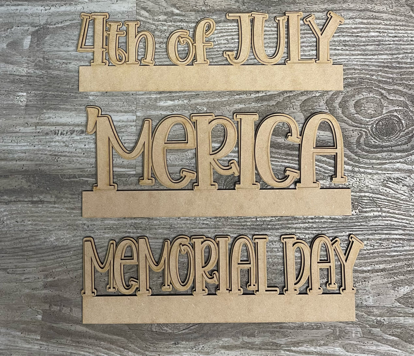 Words only for Patriotic Bunting unpainted wood cutouts, ready for you to paint