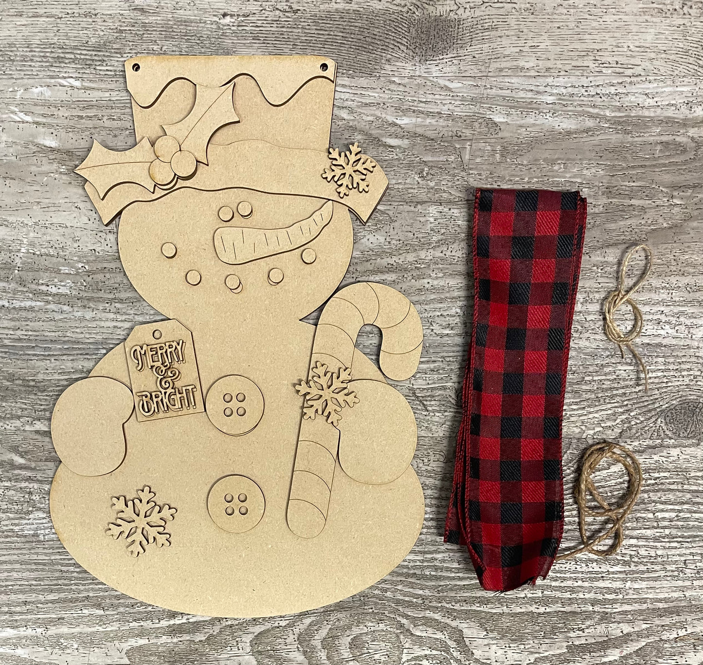 Snowman Door sign 14 inches tall, wood cutouts, unpainted ready for you to finish