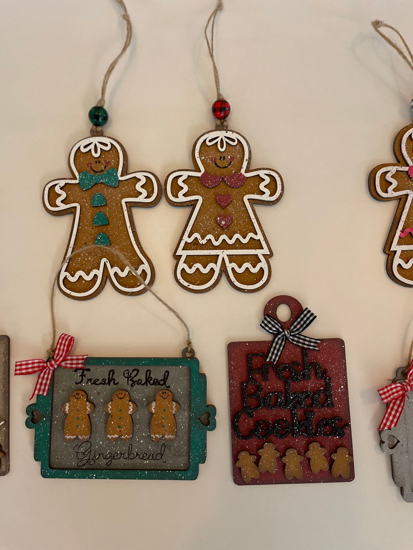 4 Gingerbread Cookie Sheet ornaments unpainted wooden cutouts - ready for you to paint, includes the circle