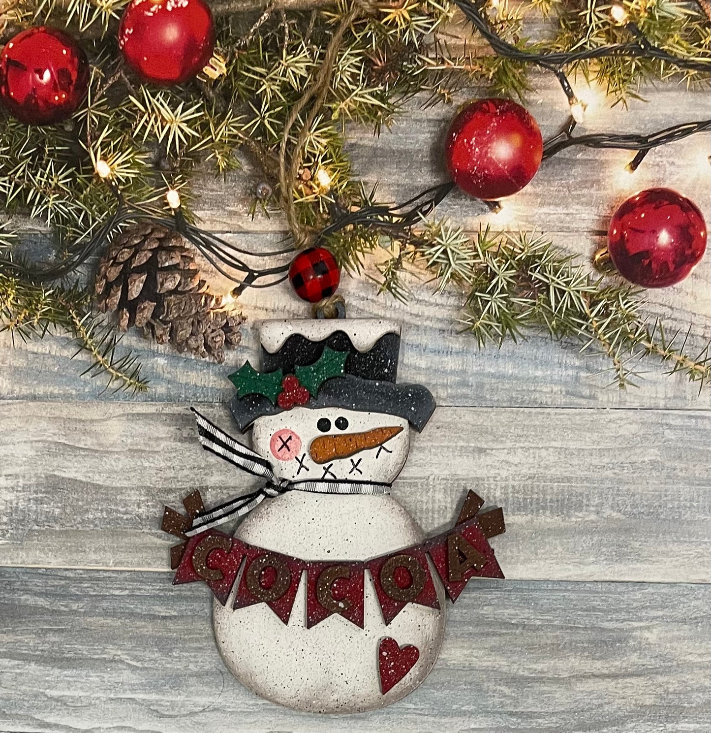 4 Snowmen Ornaments, Christmas Ornaments, unpainted ready for you to finish, with ribbon, jute and beads
