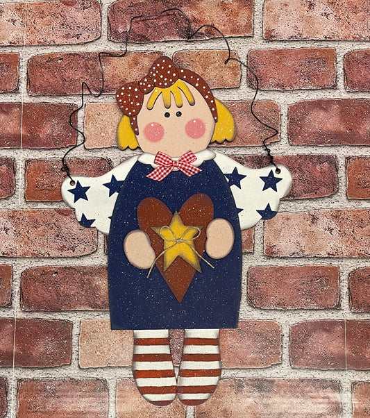 Patriotic Angel Door hanger, wood cutouts, unpainted ready for you to finish