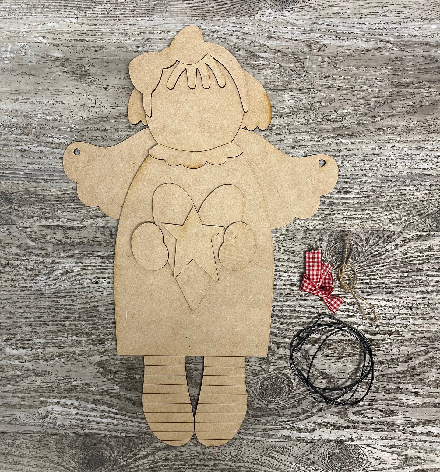 Patriotic Angel Door hanger, wood cutouts, unpainted ready for you to finish