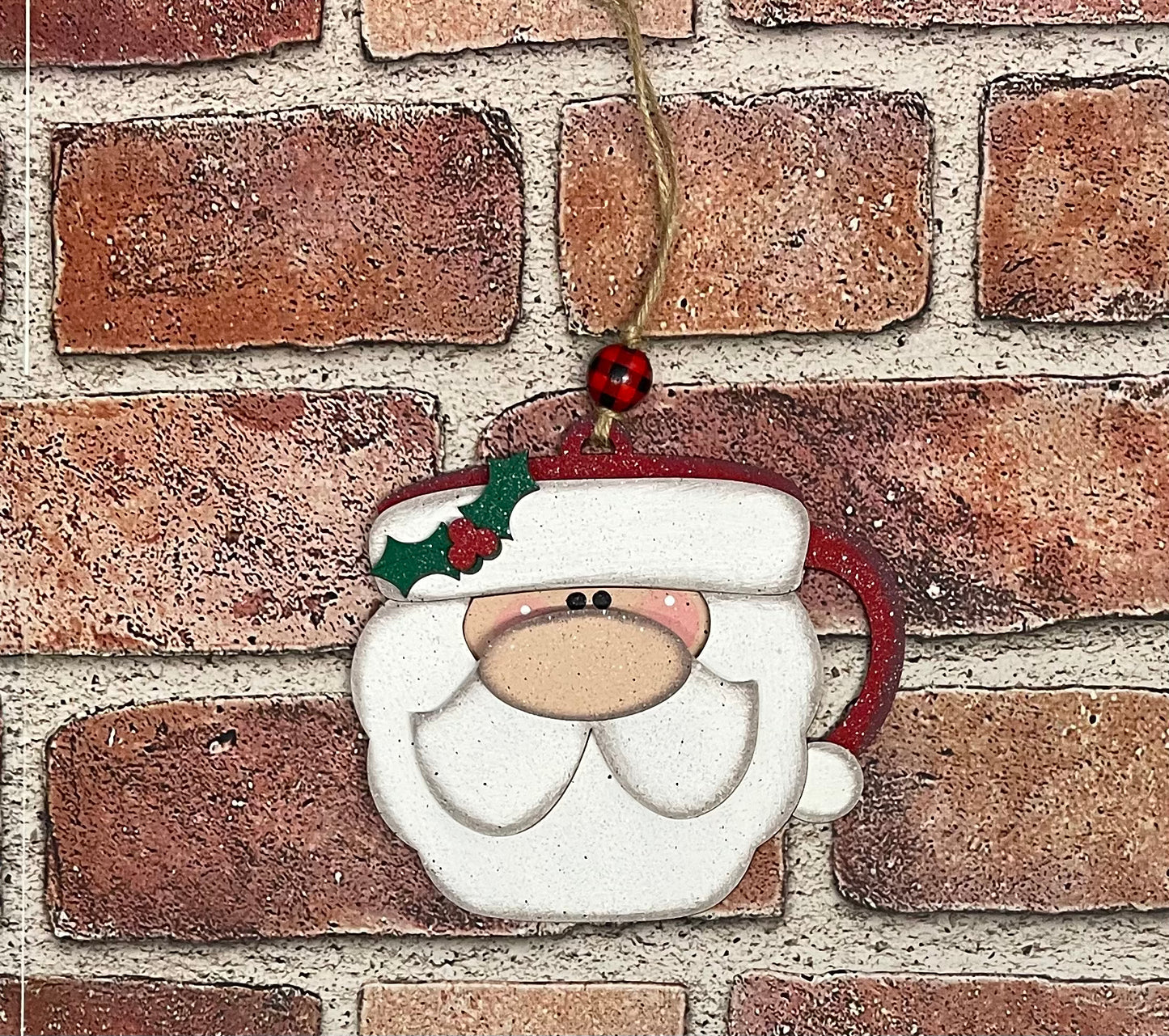 Santa Coffee Cup Ornaments, Unpainted Christmas Ornaments, unpainted ready for you to finish, with jute and beads