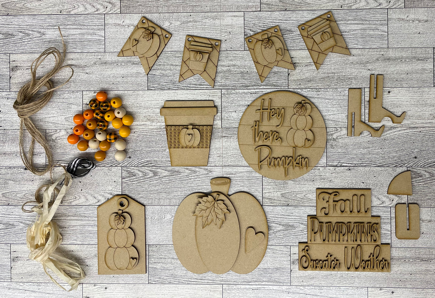 Hello Pumpkin Tiered Tray, DIY Kit - unpainted wood cutouts