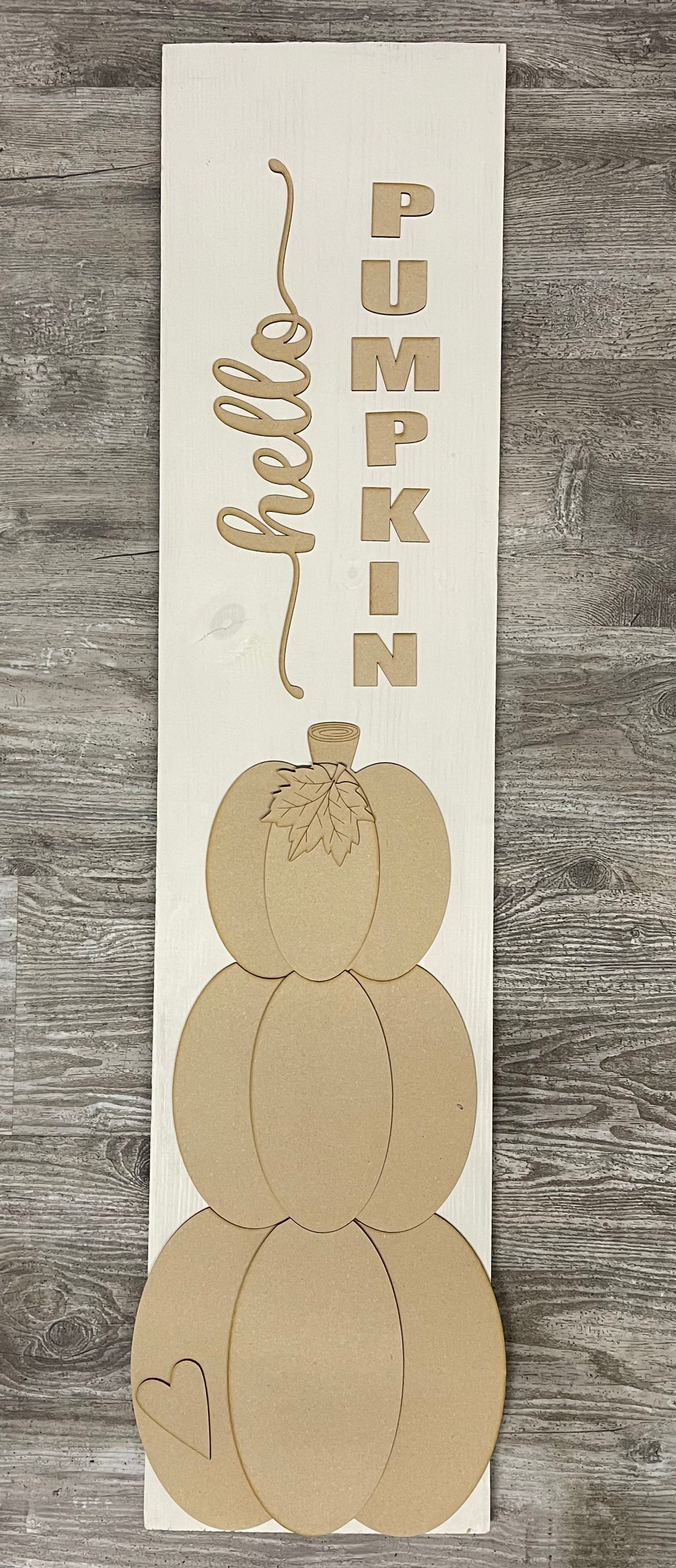 Hello Pumpkin Porch Leaner Cutouts, 4 foot backer board not included, DIY Kit - unpainted wood cutouts