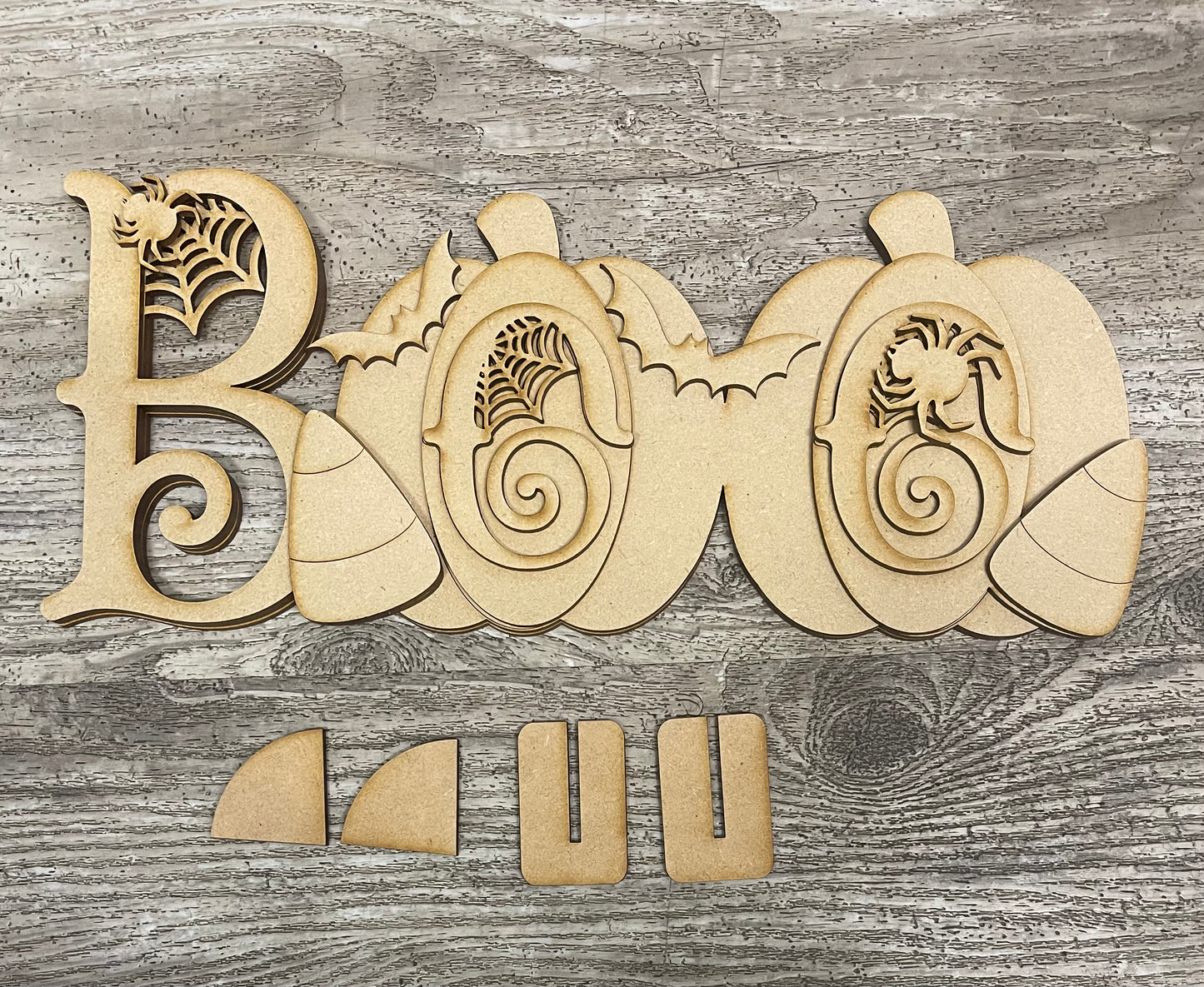 Boo Halloween Sign Kit, Large BOO DIY Kit - unpainted wood cutouts