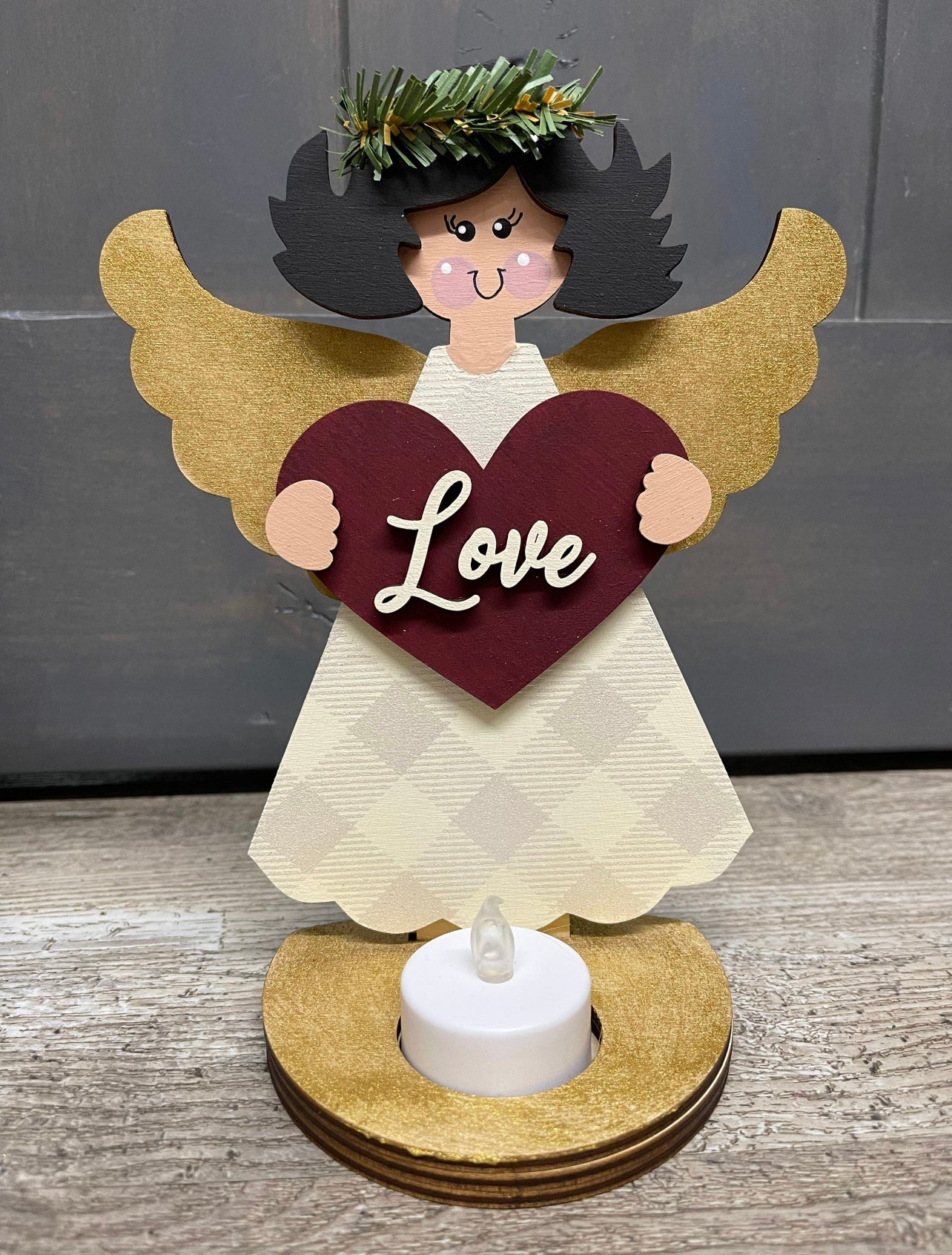 Angel Tea light kit, unpainted ready for you to finish, with jute and beads