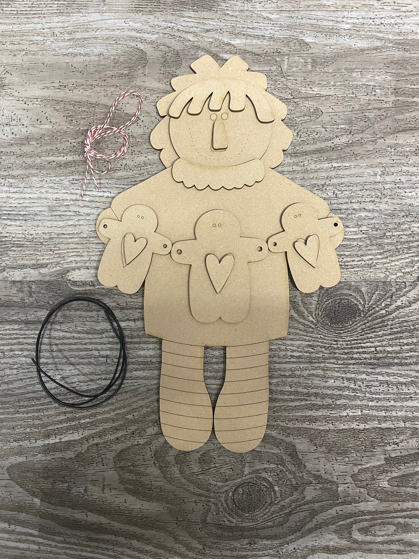 Raggedy Ann Gingerbread Man sign wood cutouts, unpainted ready for you to finish