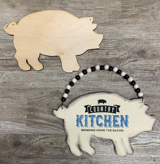 Unfinished wooden pig cutout