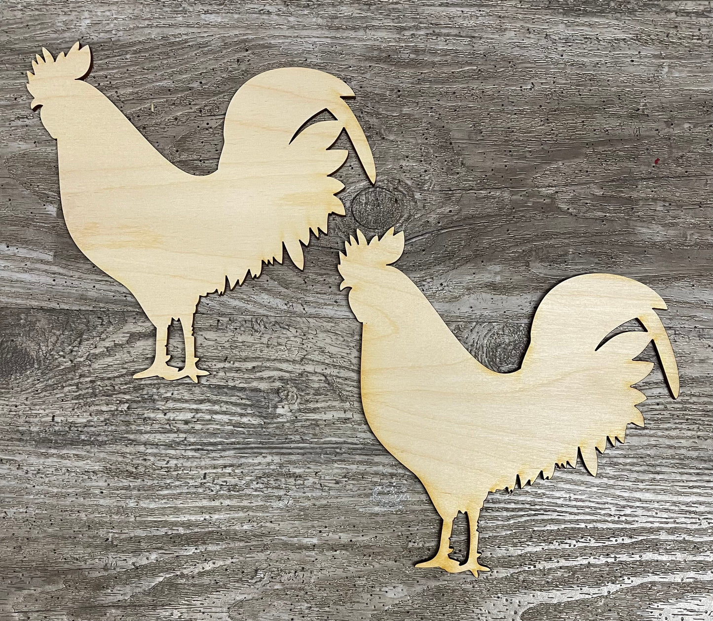 Rooster cutout, unpainted wood cutout rooster