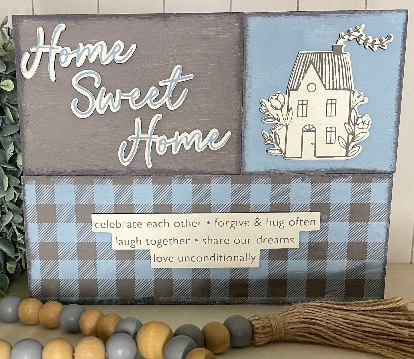 set of 4 Houses Only - for Home Sweet Home Sign, unpainted wood pieces.