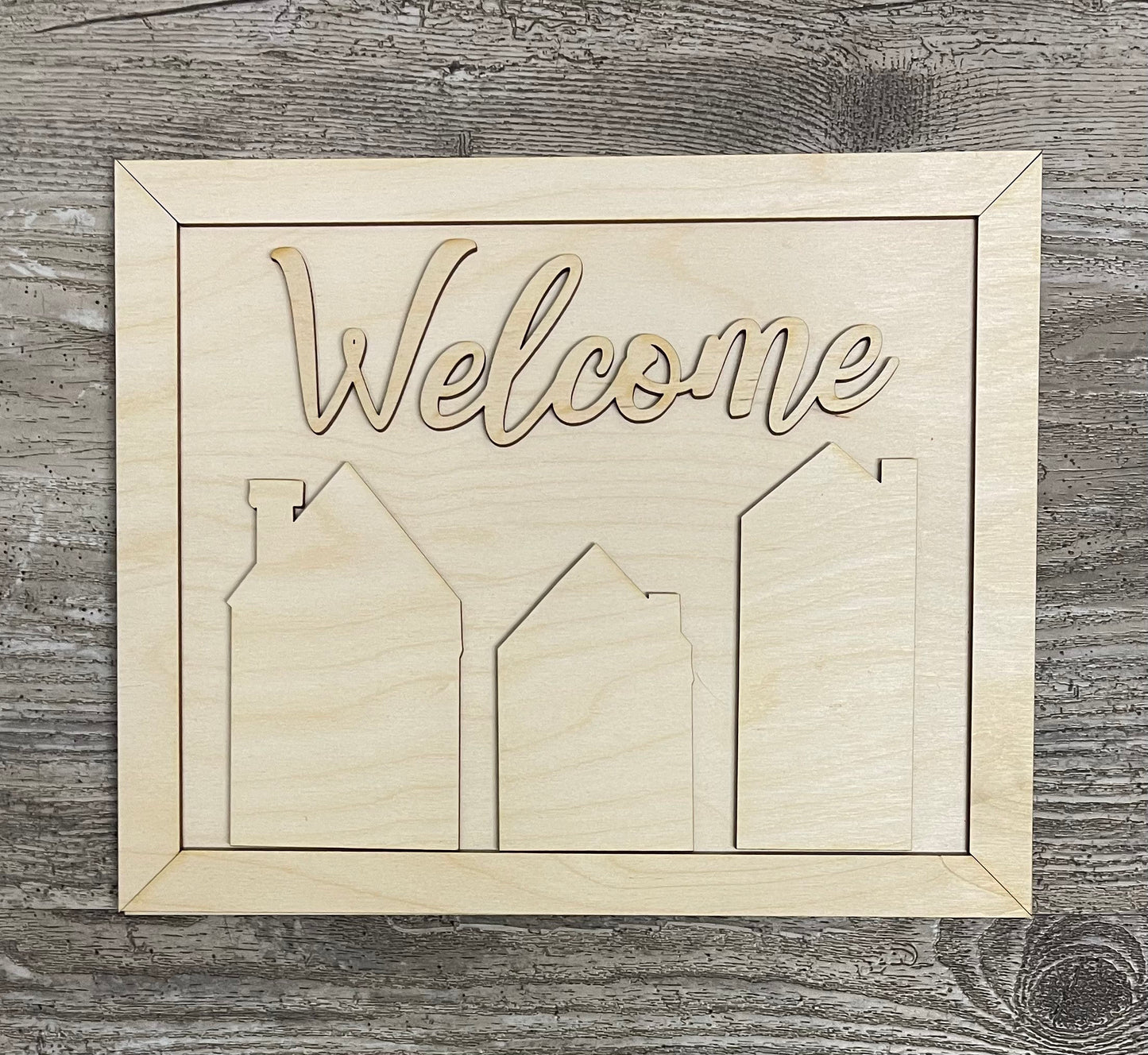 Welcome House Sign unfinished wooden Sign with Cutouts