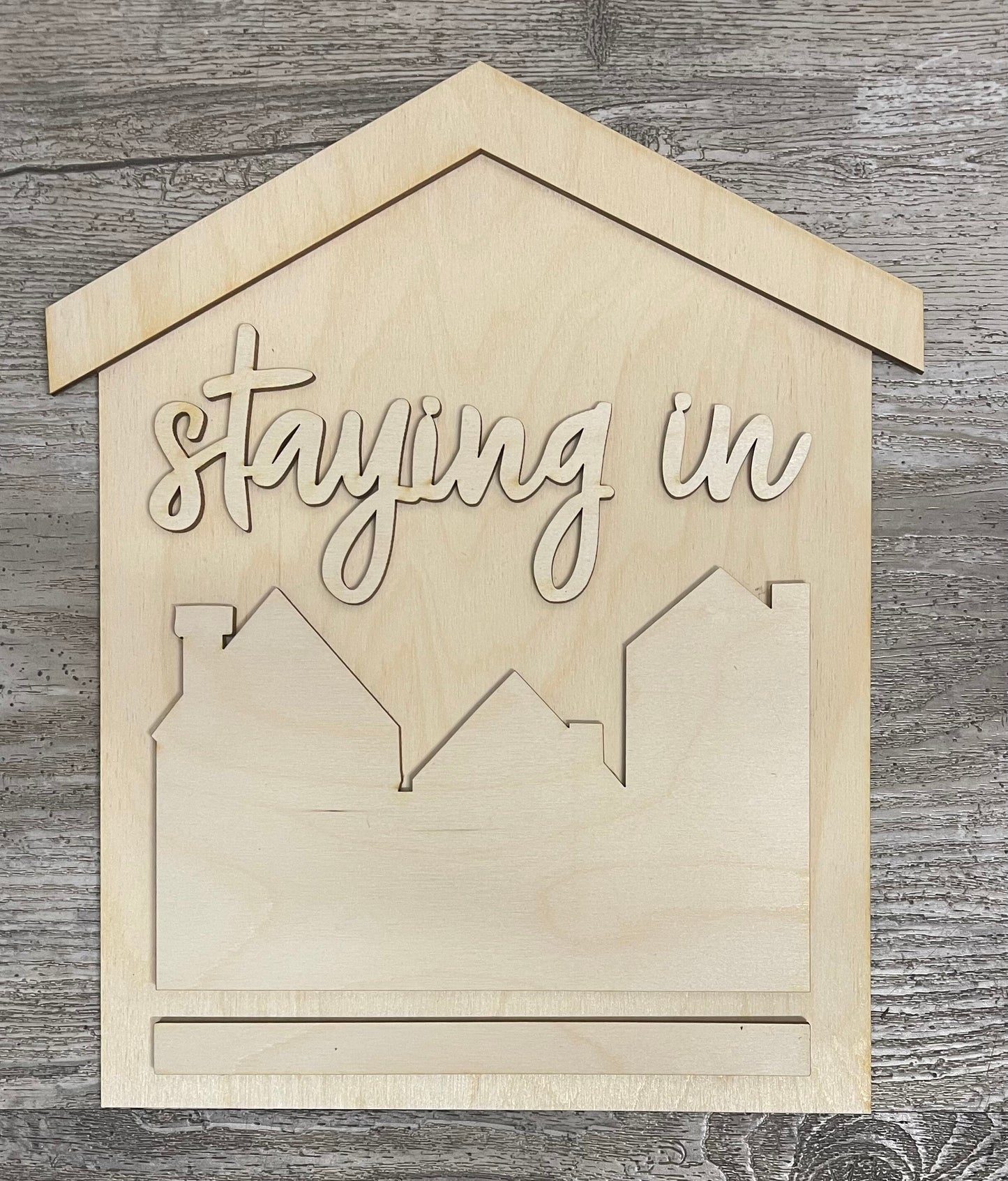 Staying in is the new going out Add on kit, house not included, unpainted wood pieces Insert, Roof, Cutouts and Velcro
