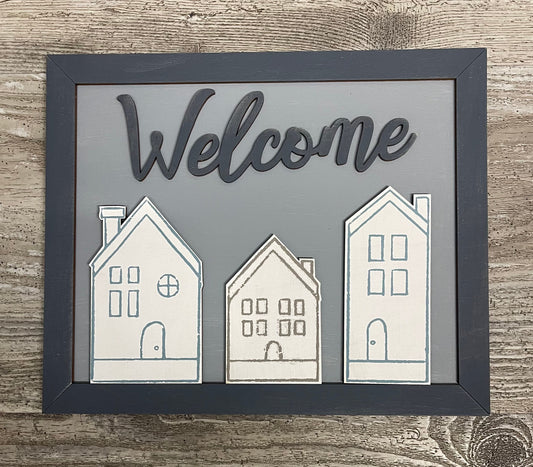 Welcome House Sign unfinished wooden Sign with Cutouts