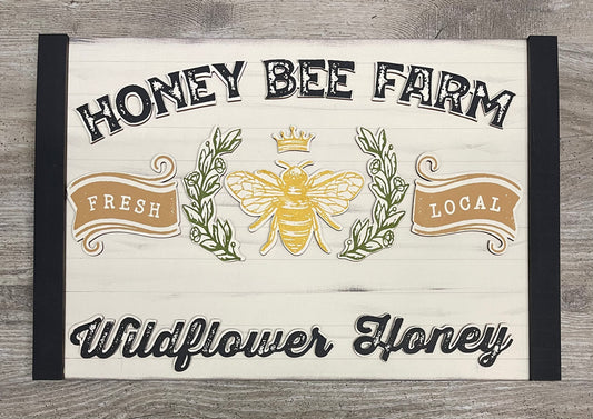 Honey Bee Farm Sign Kit with sign ready to paint, unpainted wood cutouts