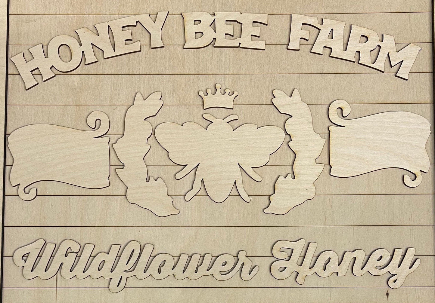 Honey Bee Farm cutouts only, sign not included, ready to paint, unpainted wood cutouts
