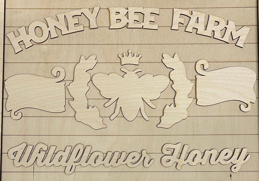 Honey Bee Farm cutouts only, sign not included, ready to paint, unpainted wood cutouts