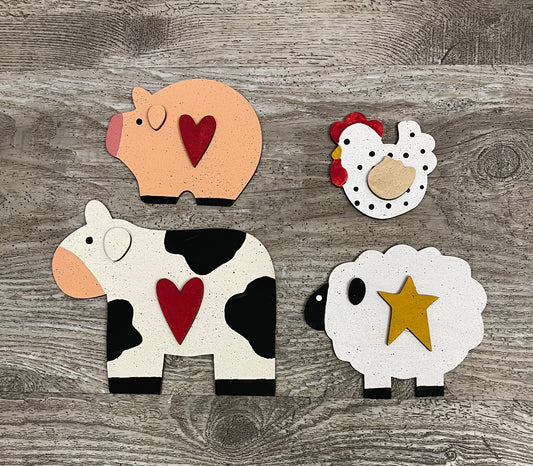 Farm Animal Magnets ready for you to paint - Farmhouse, Cow, Pig, Chicken, Sheep