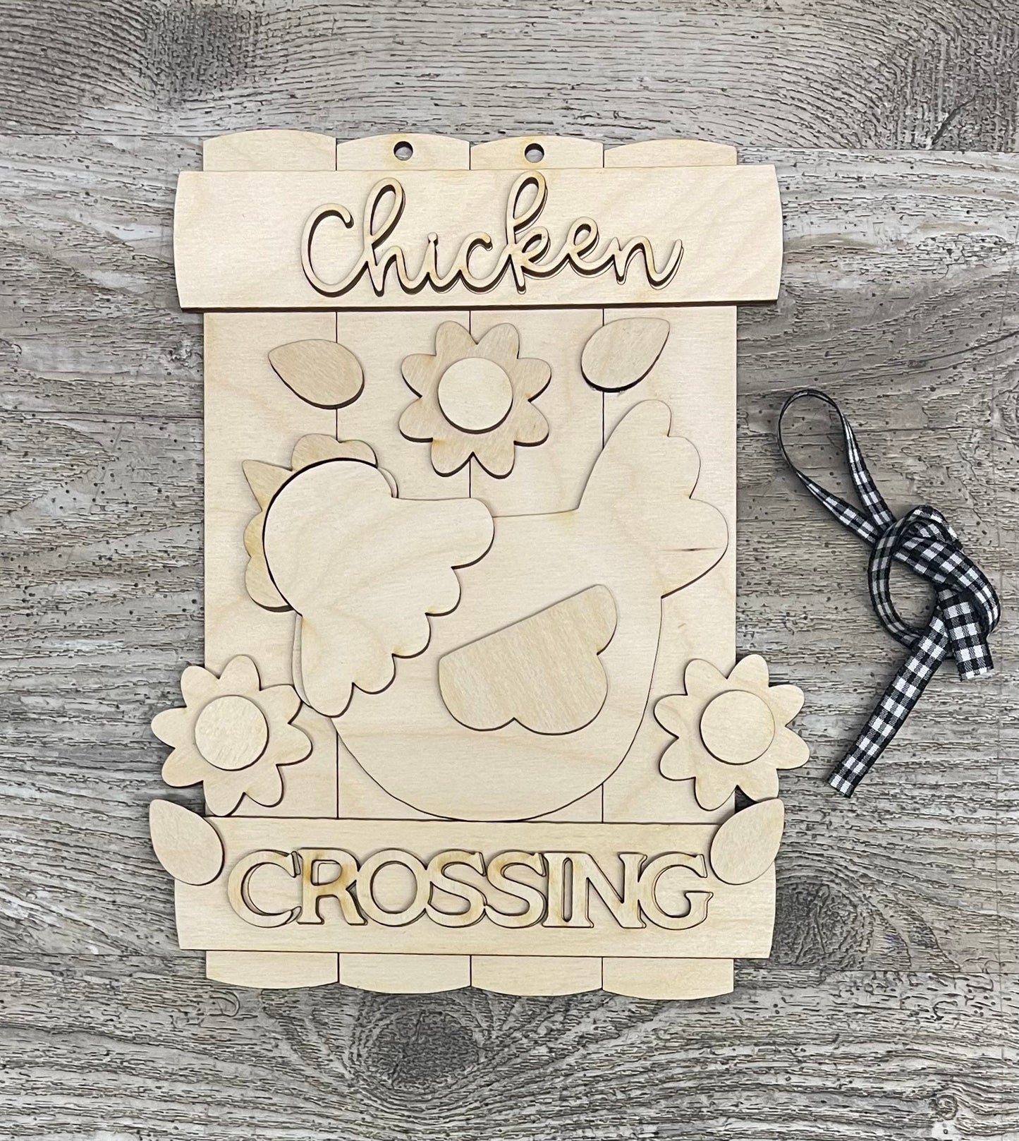 Chicken Crossing sign kit, unpainted wooden cutouts - ready for you to paint