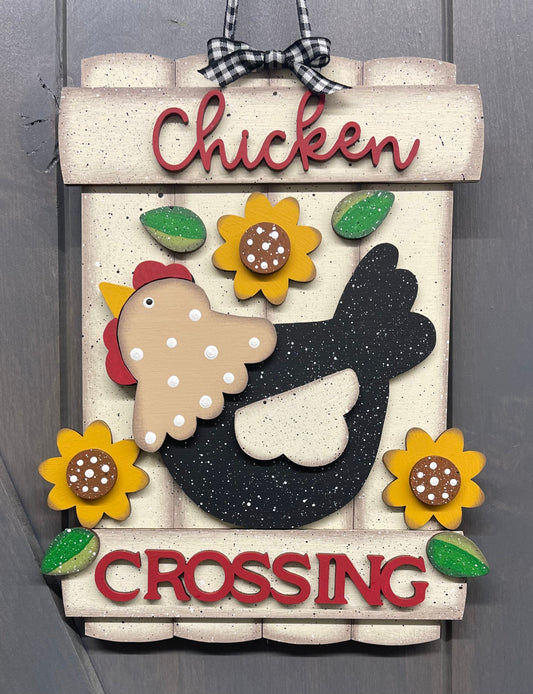 Chicken Crossing sign kit, unpainted wooden cutouts - ready for you to paint